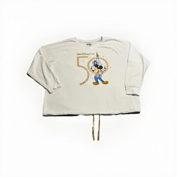 Disney Tops - Disney World 50 White Sweatshirt Mickey Mouse 1XL Drawstring Hem Soft Cozy(A32)